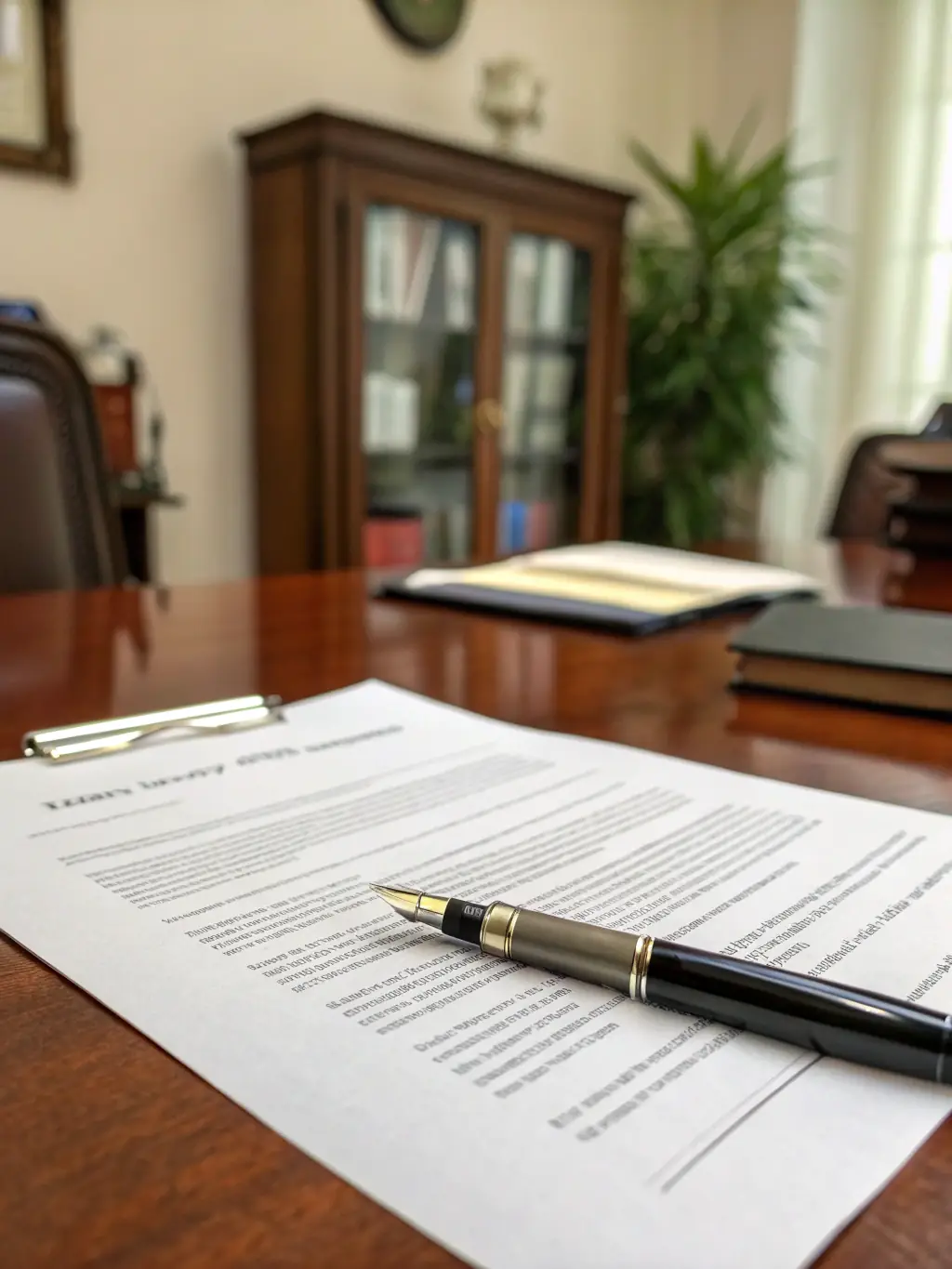 Documents and a pen on a table, representing the finalization of a business transaction.